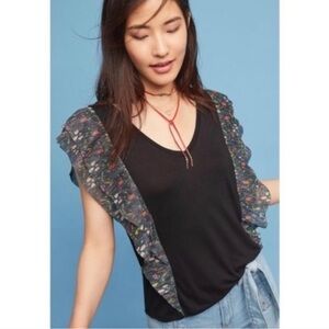 Anthropologie Vanessa Virginia Black Ruffled Blouse size Medium